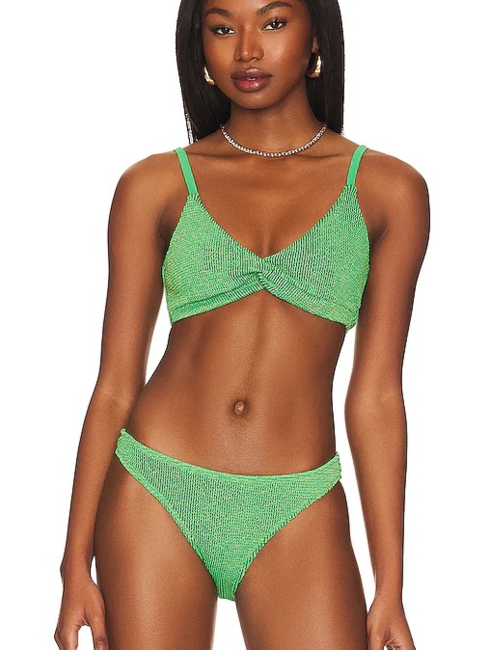 Good American Bright Green Twist-Front Bikini
